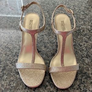 Michael Kors Gold Glitter T-Strap Heels